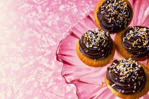 Cupcakes on Pink Cake Stand - Australian Stock Image