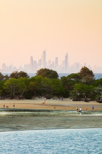 Currumbin Creek and Gold Coast high rise buildings - Australian Stock Image