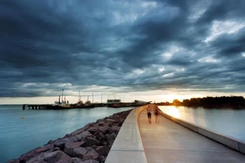 Darwin waterfront walking at sunset