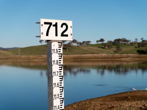 Depth indicator on a regional water storage dam - Australian Stock Image