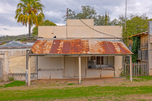 Derelict, abandoned old shops in the old gold mining town of Cracow - Australian Stock Image