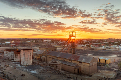 Deserted outback mine site at sunset Broken Hill, New South Wales - Australian Stock Image