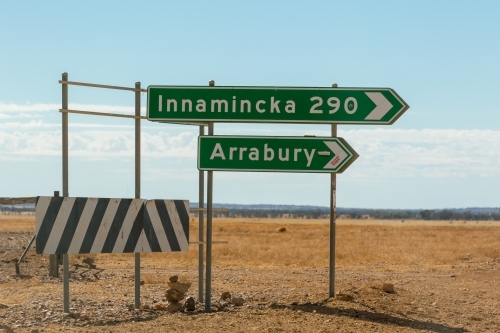 Destination and end of road signs in remote area