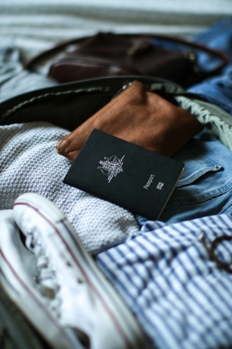 Detail of a bag being packed ready for travel - Australian Stock Image