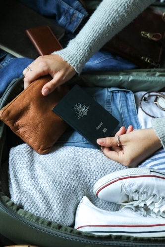 Detail of a bag being packed ready for travel - Australian Stock Image