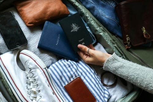 Detail of a bag being packed ready for travel - Australian Stock Image
