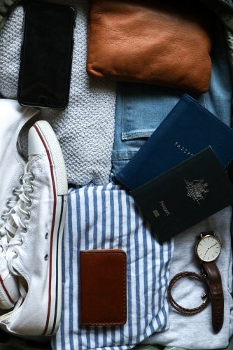 Detail of a packed bag ready for travel - Australian Stock Image