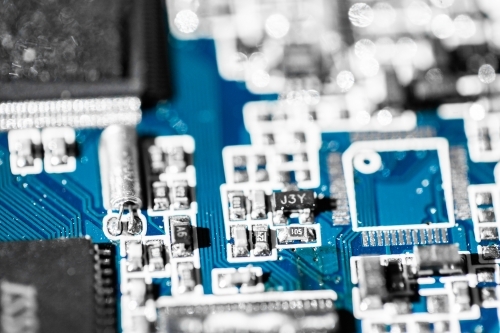 Detail of blue circuit board - Australian Stock Image