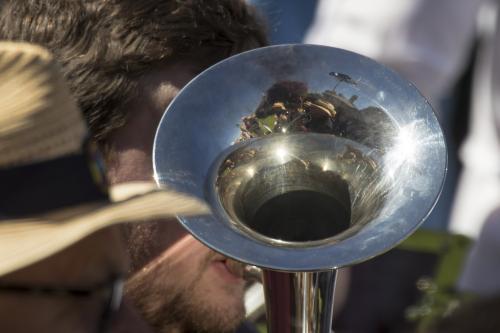 Detail of euphonium being played in a band on ANZAC Day