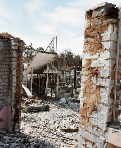 Detail of house destroyed by bush fire - Australian Stock Image
