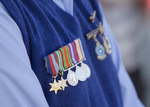 Detail of war medals on ANZAC Day - Australian Stock Image