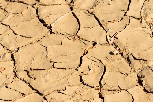 Detail shot of cracked yellow mud - Australian Stock Image