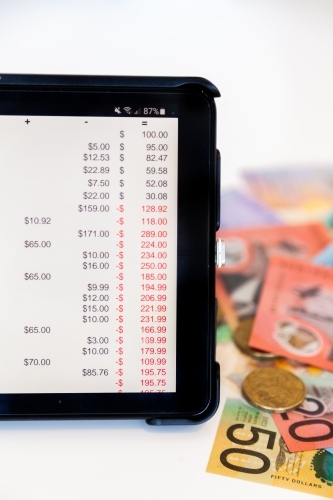 Digital budget and cash banking and expenditure concept - Australian Stock Image