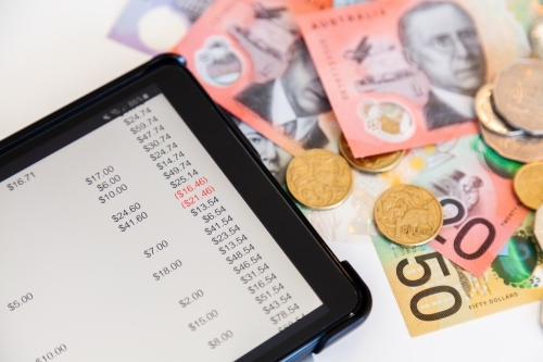 Digital budget and cash banking and expenditure concept - Australian Stock Image