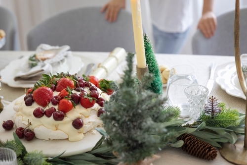 Dining table set up for Christmas meal - Australian Stock Image