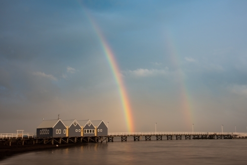 Double rainbow after the rain over Busselton jetty. - Australian Stock Image