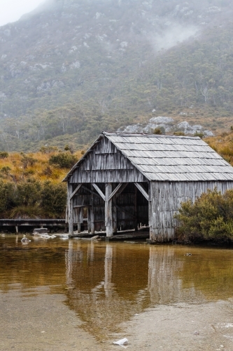 Dove Lake Boatshed in Cradle Mountain National Park - Australian Stock Image