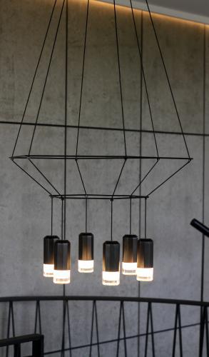 Down Lights inside a dark buliding - Australian Stock Image