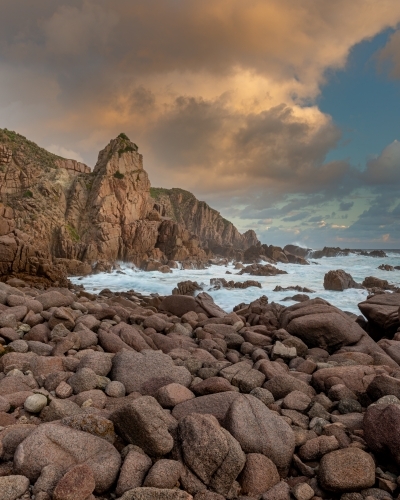 Down on the rocks at Cape Woolamai, Phillip Island - Australian Stock Image