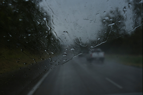 Driving in the rain, rain on windscreen - Australian Stock Image