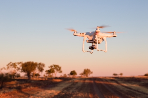 Drone flying in isolated location - Australian Stock Image