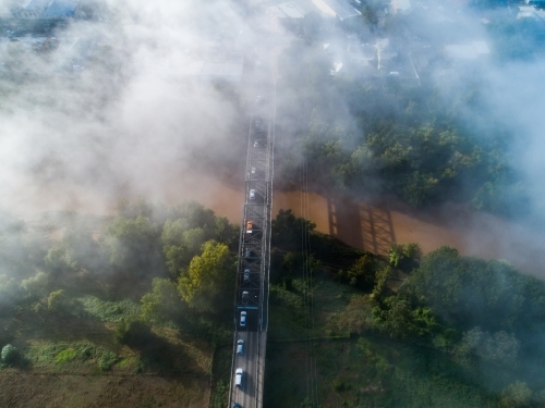 Drone photo of dunolly ford bridge in Singleton over the Hunter River - Australian Stock Image