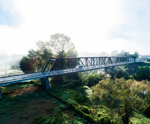 Drone photo of dunolly ford bridge in Singleton over the Hunter River - Australian Stock Image
