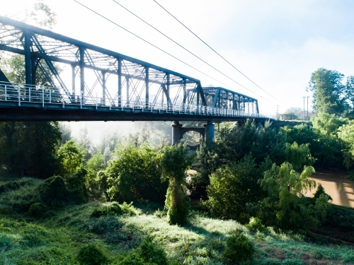 Drone photo of dunolly ford bridge in Singleton over the Hunter River - Australian Stock Image