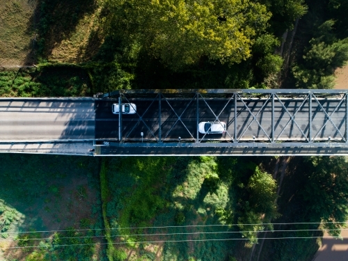 Drone photo of dunolly ford bridge in Singleton over the Hunter River - Australian Stock Image