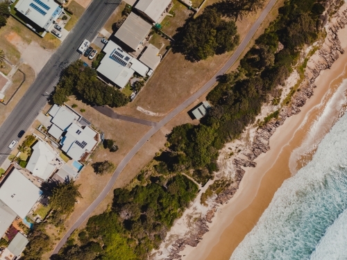 Drone shot of beachfront properties at Lake Cathie - Australian Stock Image