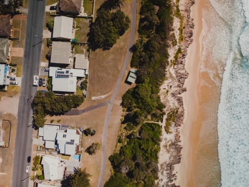 Drone shot of beachfront properties at Lake Cathie - Australian Stock Image