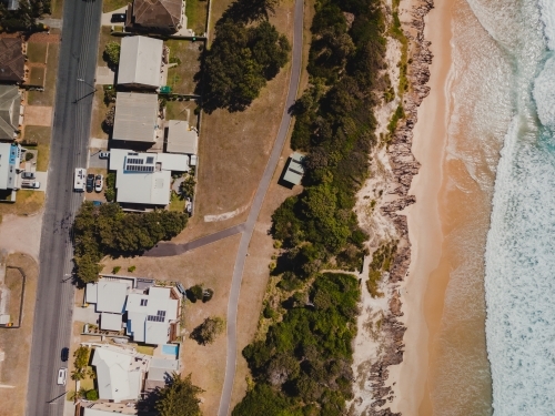 Drone shot of beachfront properties at Lake Cathie