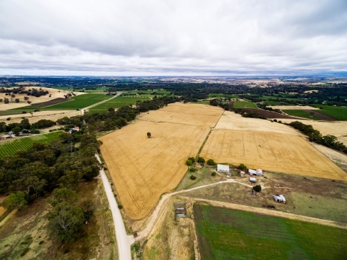 drone shot of farmland and vineyards - Australian Stock Image