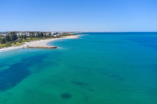 Drone view across the water towards South Beach, near Fremantle, Western Australia - Australian Stock Image