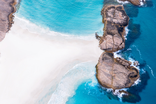 Drone view over Wylie Head Beach Esperance - Australian Stock Image