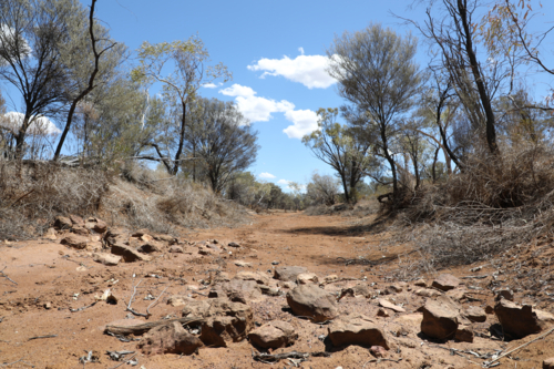Dry creek bed with rocks - Australian Stock Image