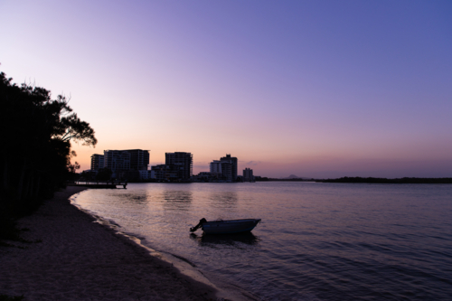 dusk over the Maroochy River at Cotton Tree - Australian Stock Image
