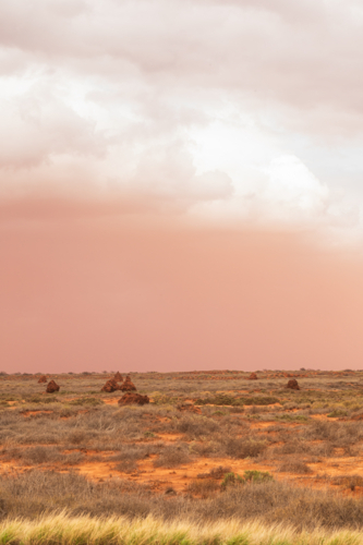 Dust strom in Onslow at the beginning of cyclone Sean - Australian Stock Image