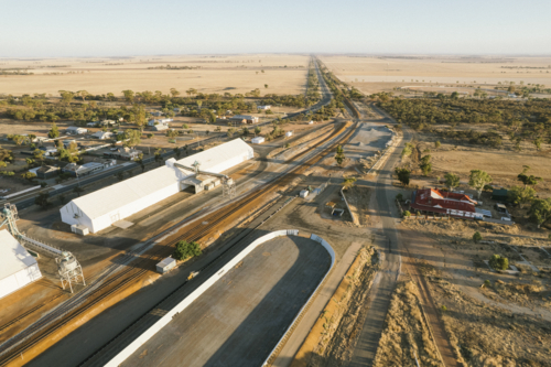 Early morning aerial over the town of Pithara in Western Australia - Australian Stock Image