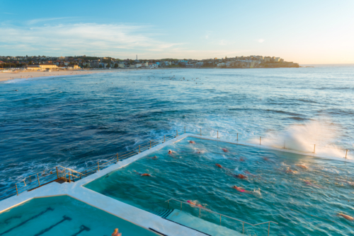 Early Morning Over Ocean Pools Bondi Beach Sydney - Australian Stock Image