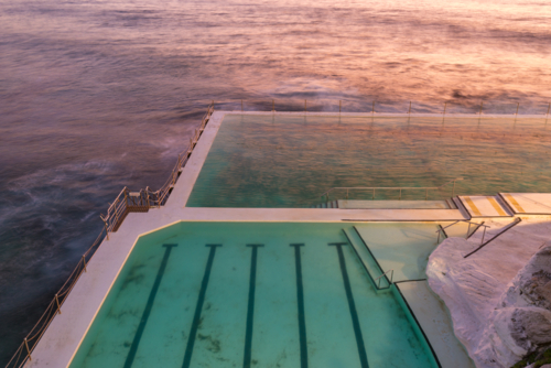 Early Morning Over Ocean Pools Bondi Beach Sydney - Australian Stock Image