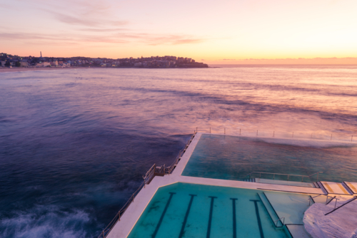 Early Morning Over Ocean Pools Bondi Beach Sydney - Australian Stock Image