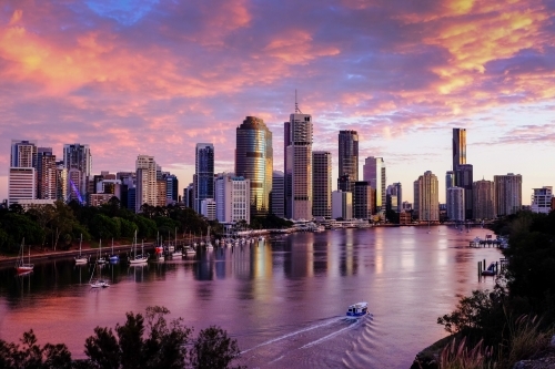 Early morning view of Brisbane CBD from Kangaroo Point - Australian Stock Image