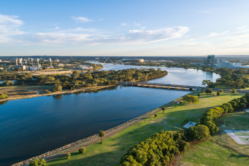 East Perth Swan River From Above - Australian Stock Image