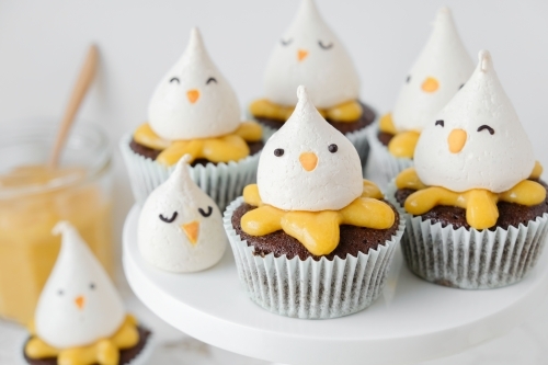 Easter chick lemon chocolate cupcakes - Australian Stock Image