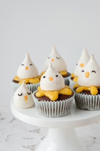 Easter chick lemon chocolate cupcakes - Australian Stock Image