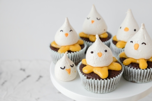 Easter chick lemon chocolate cupcakes - Australian Stock Image