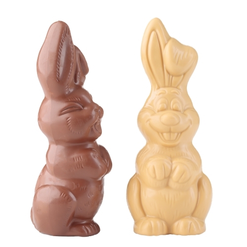 Easter chocolate bunnies on white background - Australian Stock Image