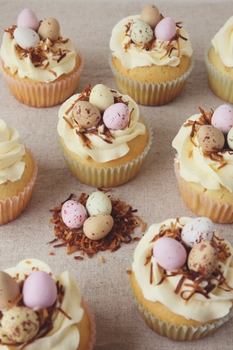 Easter eggs cupcakes - Australian Stock Image