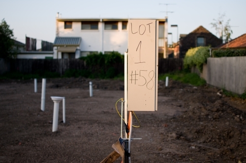 Electrical box on a block of land about to be built on - Australian Stock Image